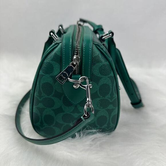 Coach Medium Rowan Satchel Bag Crossbody Signature Canvas CV961 Bright Jade NWT - Picture 4 of 10